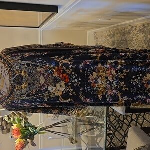 Camilla Jewel Maxi Black Red Multicolor Batwing Sleeve Kaftan 92% Viscose